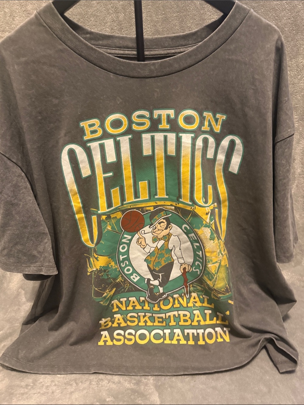 NBA Boston Celtics Graphic Tee in Charcoal with Green and Yellow